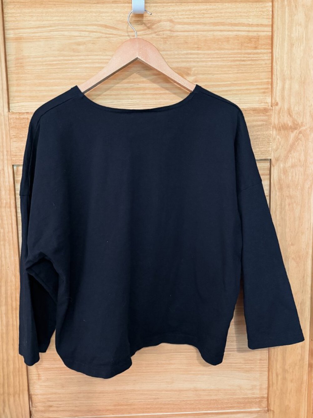 Bryn Walker Black Cotton Lagenlook Minimalist Boxy 3/4 Sleeve Top Women's size M - Picture 3 of 4